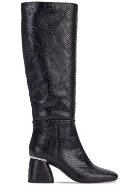 DKNY Cana Block Heel Knee High Dress Boots Black Snakeskin US Size 7.5